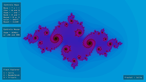 Screenshot of the program with the Julia fractal displayed.